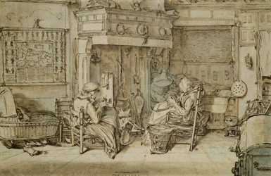 Niederländisches Interieur, 1617 (Feder, Tinte und Pinsel auf Papier)